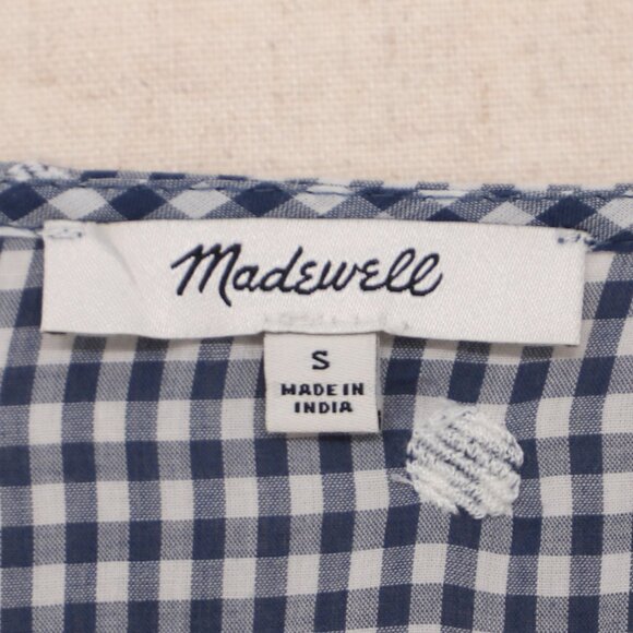 MADEWELL Embroidered Gingham Faux-Wrap Tie-Waist Midi Dress Navy Size S - Picture 7 of 9